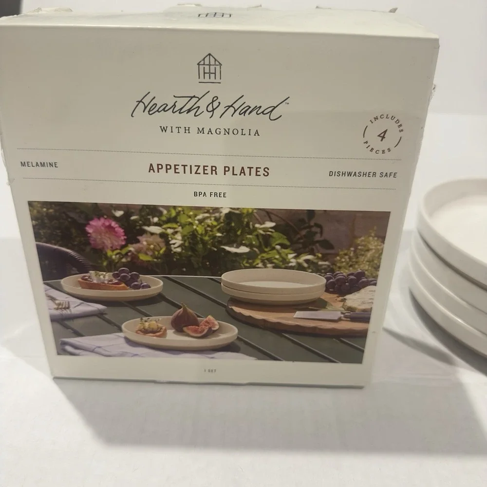 1 Set Hearth & Hand with Magnolia Appetizer Plates 4 Ct Ea-Melamine, Sour Cream